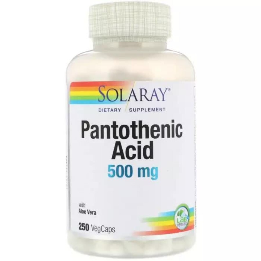 Пантотенова кислота Pantothenic Acid Solaray 500 мг 250 рослинних капсул: ціни та характеристики