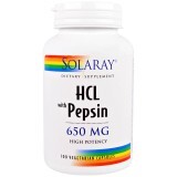Бетаин HCL и Пепсин Solaray 650 мг 100 вегетарианских капсул