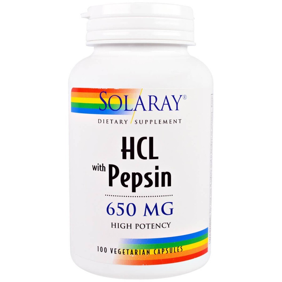 Бетаин HCL и Пепсин Solaray 650 мг 100 вегетарианских капсул: цены и характеристики
