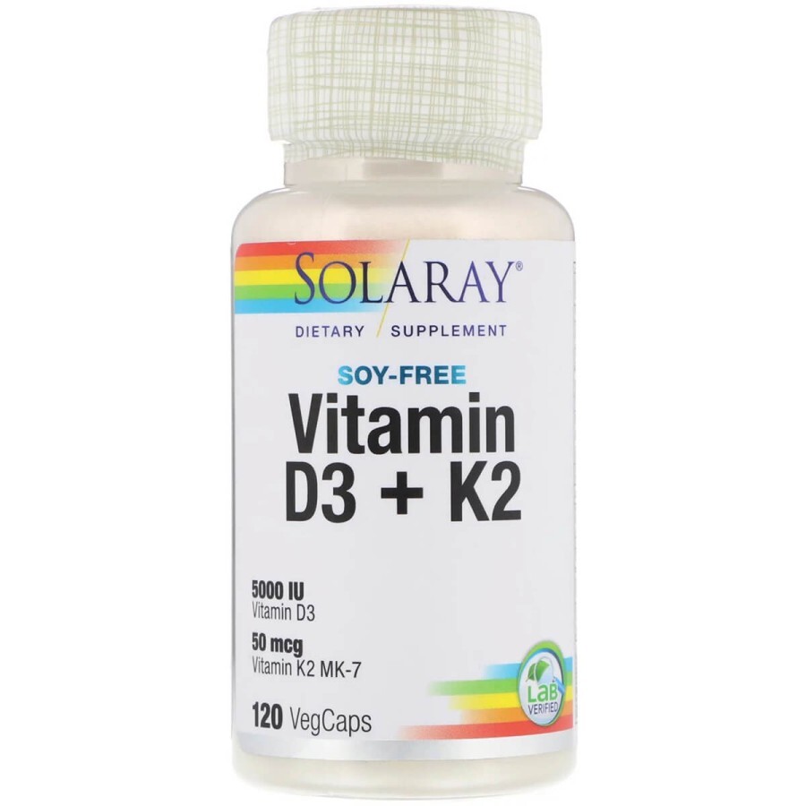 Витамин D3+K2 Soy-Free Solaray 120 вегетарианских капсул: цены и характеристики