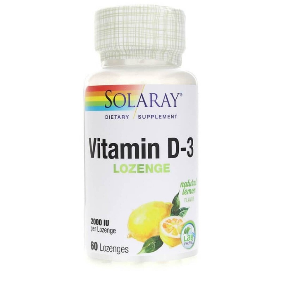 Вітамін D3 2000 МО зі смаком лимона Solaray 60 Льодяників: ціни та характеристики