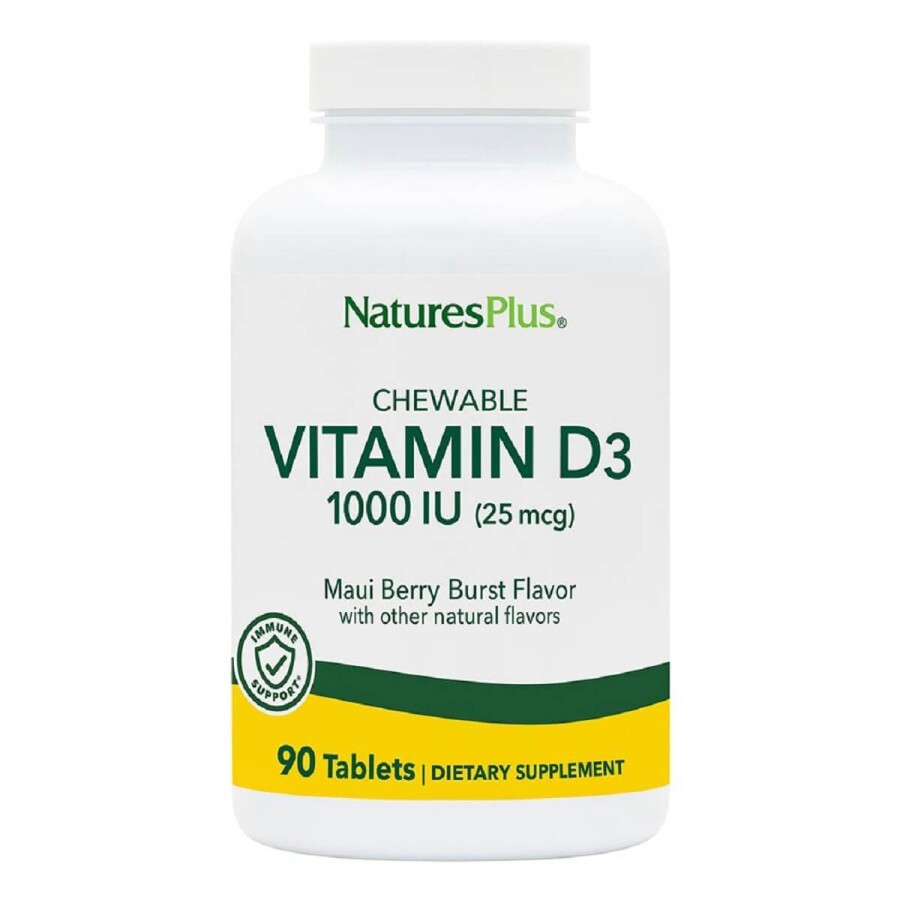 Жувальний вітамін D3 для дорослих Смак ягід 1000 МЕ Natures Plus 90 таблеток: ціни та характеристики