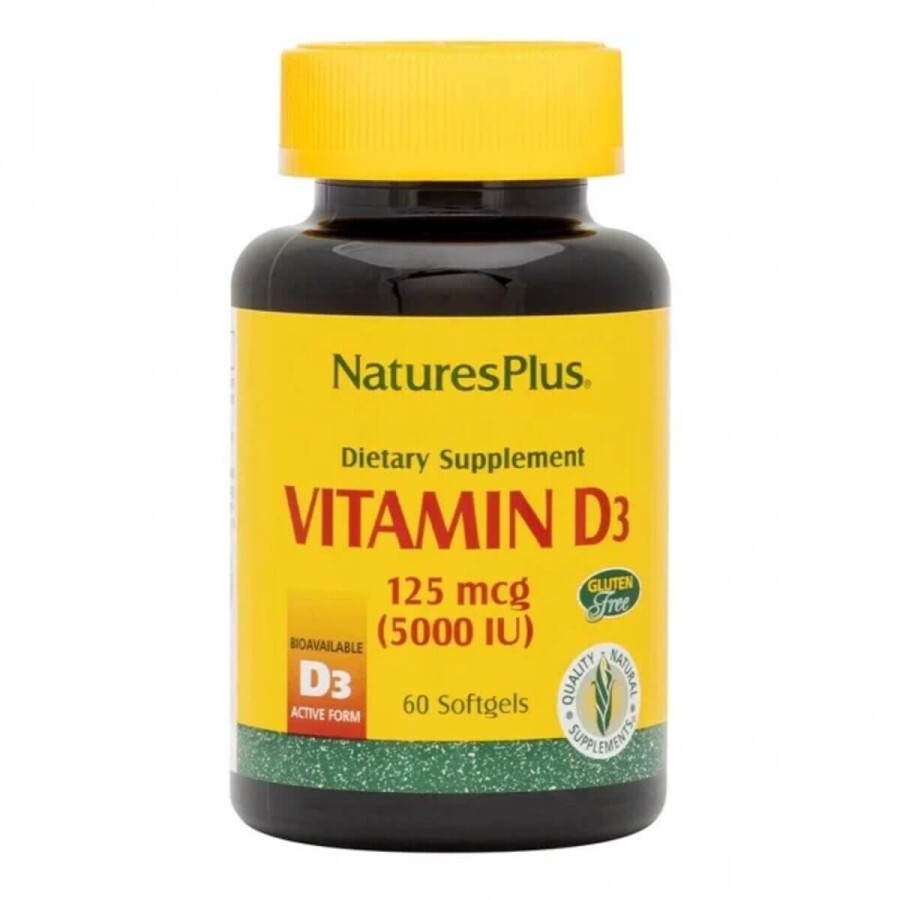Вітамін D3 5000 МО Natures Plus 60 желатинових капсул: ціни та характеристики