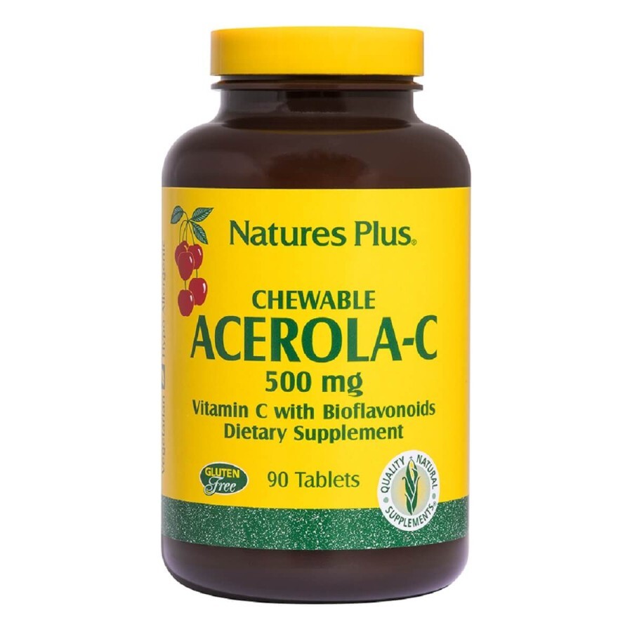 Ацерола-C Вітамін C з біофлавоноїдами 500 мг Nature's Plus 90 жувальних таблеток: ціни та характеристики