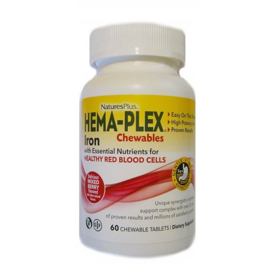 Комплекс для поддержки оптимального здоровья крови Hema-Plex Natures Plus Ягодное ассорти 60 жевательных пастилок: цены и характеристики