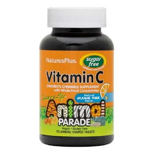 Вітамін С для дітей без цукру Animal Parade Natures Plus 90 жувальних таблеток смак апельсина