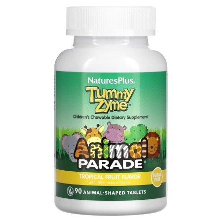 Комплекс для поліпшення травлення для дітей Tummy Zyme Animal Parade Natures Plus 90 жувальних цукерок смак тропічних фруктів