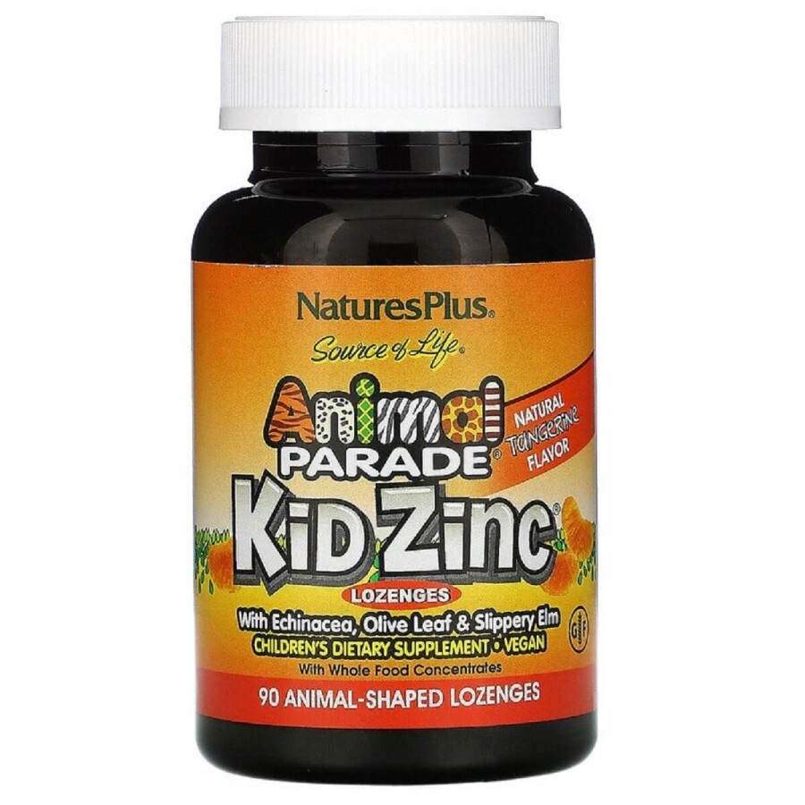 Цинк для дітей Kid Zinc Animal Parade Natures Plus 90 таблеток для розсмоктування смак мандарина: ціни та характеристики
