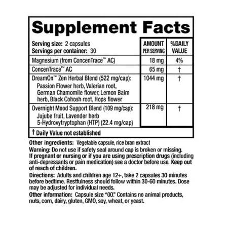 Природный комплекс для здорового сна DreamOn Zen RidgeCrest Herbals 60 вегетарианских капсул: цены и характеристики