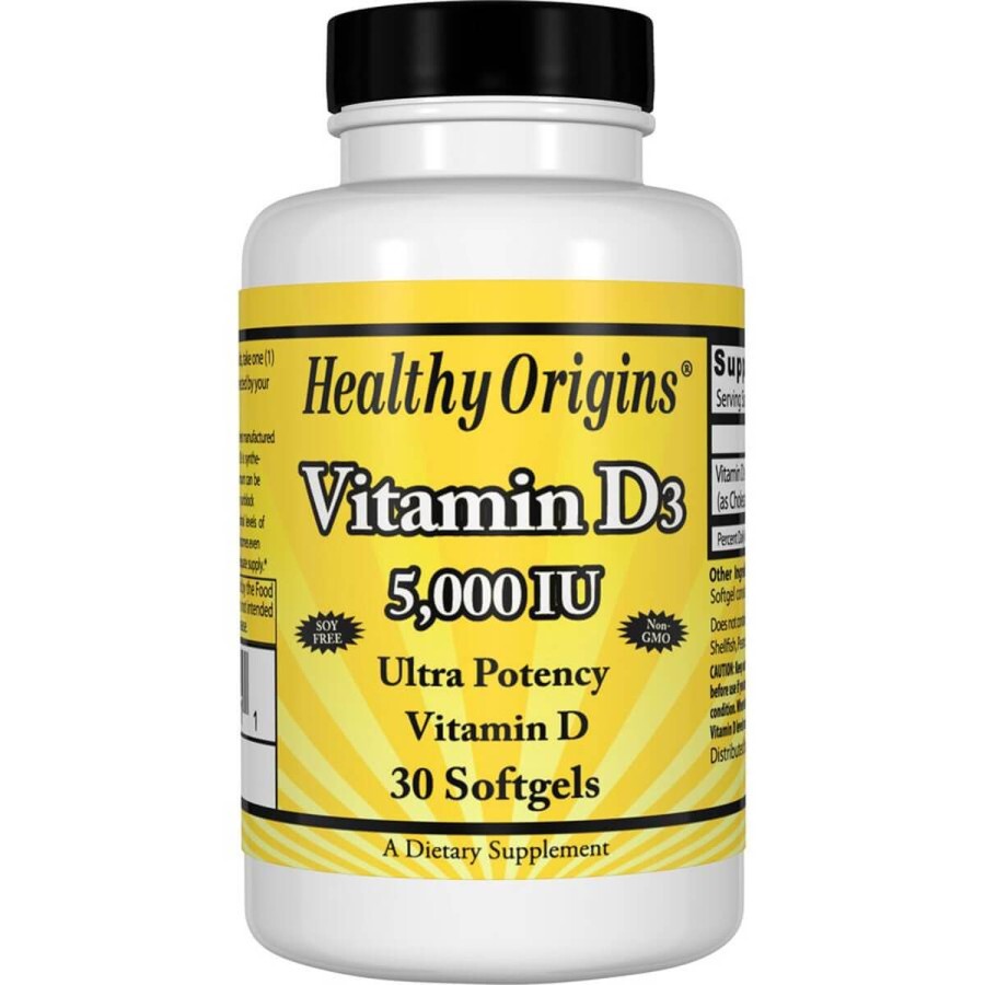 Витамин D3 Vitamin D3 5000 МЕ Healthy Origins 30 капсул: цены и характеристики