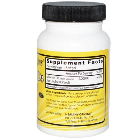 Вітамін D3 Vitamin D3 2000 МО Healthy Origins 120 капсул: ціни та характеристики