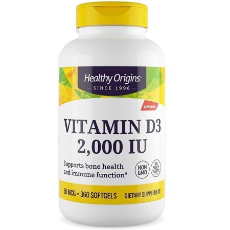 Вітамін D3 2000 МО Healthy Origins 360 желатинових капсул