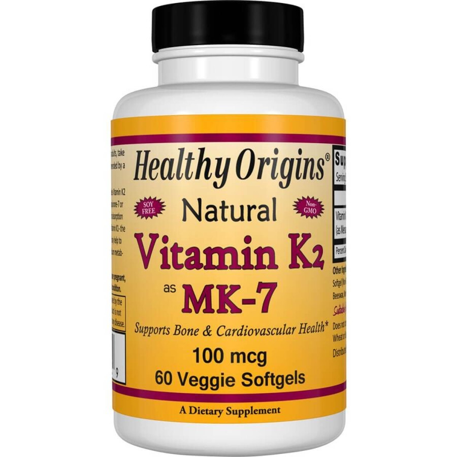 Вітамін К2 в формі МК-7 Vitamin K2 as MK-7 Healthy Origins 100 мкг 60 капсул: ціни та характеристики