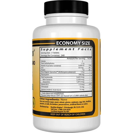 Органічна спіруліна Organic Spirulina Healthy Origins 500 мг 720 таблеток: ціни та характеристики