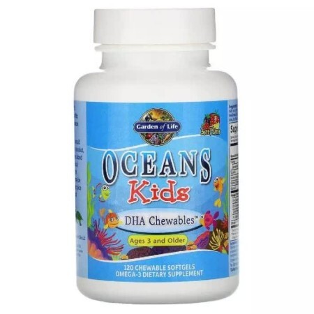 Комплекс для детей с ДГК Oceans Kids Garden of Life от 3 лет и старше вкус ягодный лайм 120 мг 120 жевательных мягких таблеток