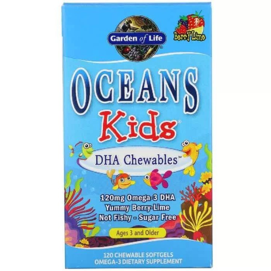 Комплекс для детей с ДГК Oceans Kids Garden of Life от 3 лет и старше вкус ягодный лайм 120 мг 120 жевательных мягких таблеток: цены и характеристики