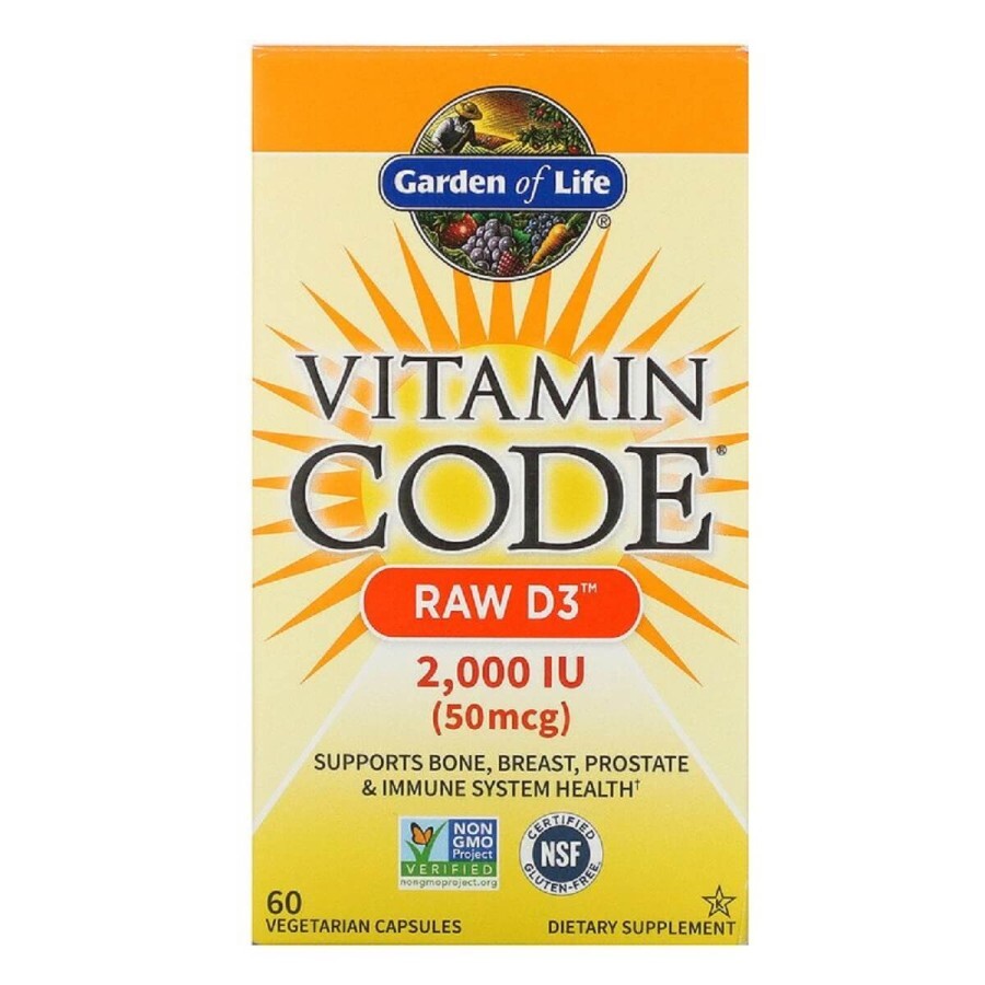 Сирий Вітамін D3 RAW D3 Vitamin Code Garden of Life 2000 МО (50 мкг) 60 вегетаріанських капсул: ціни та характеристики