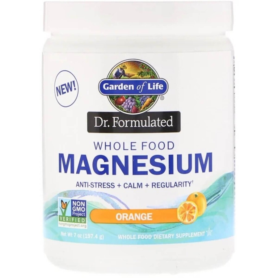 Магнієвий порошок Whole Food Magnesium Powder Dr. Formulated Garden of Life 7 унцій (1974 г) шипучий напій зі смаком апельсина: ціни та характеристики