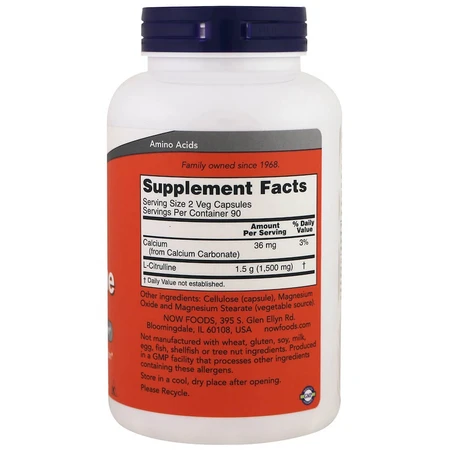 L-Цитрулін L-Citrulline Now Foods 750 мг 180 капсул: ціни та характеристики