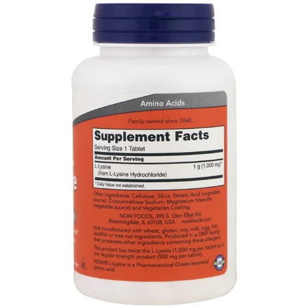Лизин 1000 мг Now Foods L-Lysine 100 таблеток: цены и характеристики