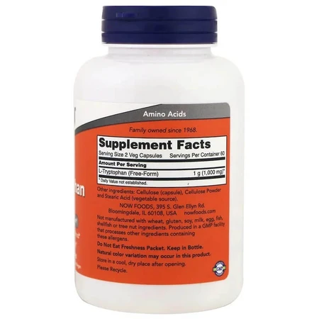 L-триптофан 500 мг Now Foods 120 рослинних капсул: ціни та характеристики