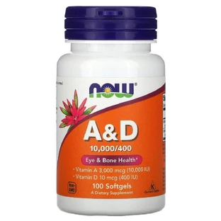 Вітамін А і Д A & D Essential Nutrition Now Foods 10000/400 МО 100 желатинових капсул