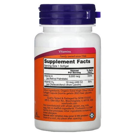 Вітамін А і Д A & D Essential Nutrition Now Foods 10000/400 МО 100 желатинових капсул: ціни та характеристики