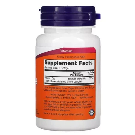 Витамин D3 Vitamin D-3 Now Foods 400 МЕ 180 желатиновых капсул: цены и характеристики