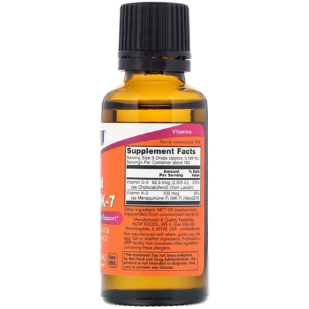 Жидкий Витамин D3 и MK-7 Liquid D-3 & MK-7 Now Foods 30 мл (1 жидк. унция): цены и характеристики