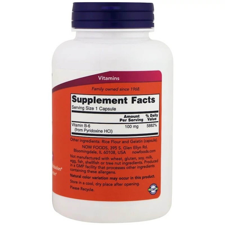 Вітамін В6 (Піридоксин) Vitamin B6 Now Foods 100 мг 250 капсул: ціни та характеристики