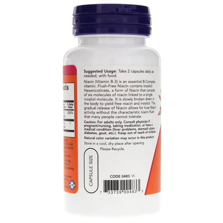 Ниацин (В3) No-Flush Niacin Now Foods 250 мг 90 вегетарианских капсул: цены и характеристики