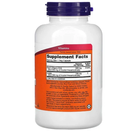 Ниацин (В3) No-Flush Niacin Now Foods 500 мг 180 вегетарианских капсул: цены и характеристики