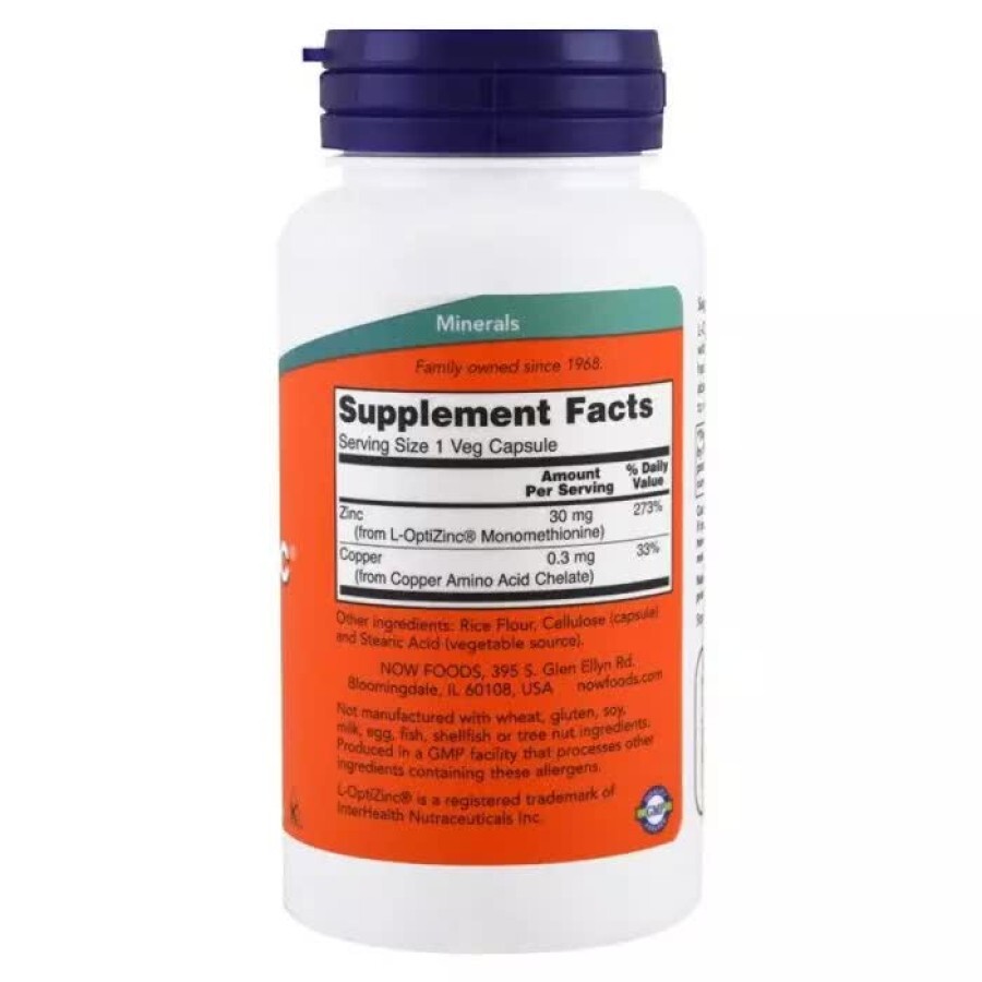 L-ОптіЦинк 30 мг L-OptiZinc Now Foods 100 гелевих капсул: ціни та характеристики