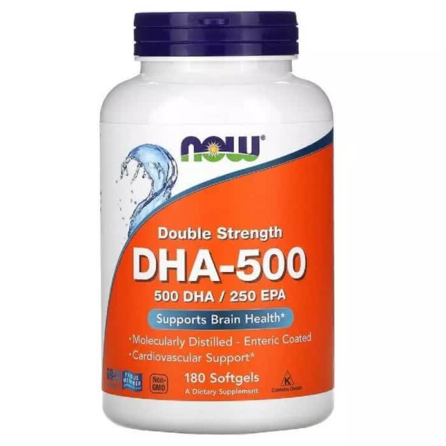 DHA (докозагексаеновая кислота) 500 мг Now Foods 180 желатиновых капсул: цены и характеристики