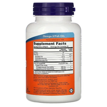Омега-3 1000 мг Now Foods 100 желатиновых капсул: цены и характеристики