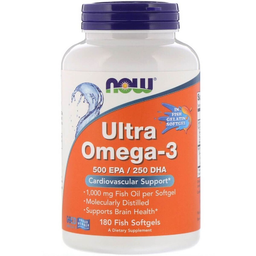 Ультра Омега-3 500 EPA / 250 DHA Ultra Omega-3 Now Foods 180 гелевих капсул: ціни та характеристики