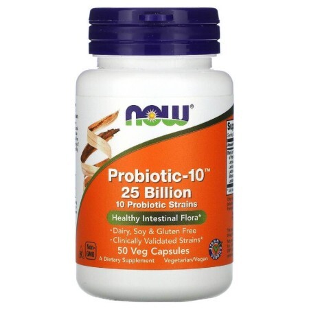 Пробиотики для пищеварения Probiotic-10 25 Billion Now Foods 50 вегетарианских капсул