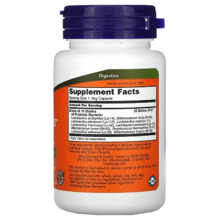 Пробіотики для травлення Probiotic -10 25 Billion Now Foods 50 вегетаріанських капсул: ціни та характеристики