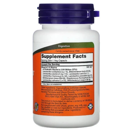 Пробиотический комплекс Probiotic 100 Billion Now Foods 30 вегетарианских капсул: цены и характеристики