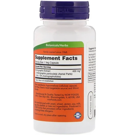 Экстракт Андрографиса 400мг Now Foods Andrographis Extract 90 капсул: цены и характеристики