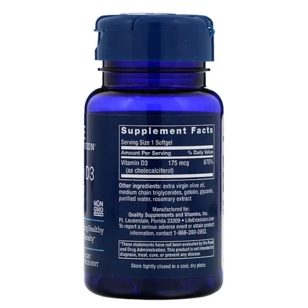 Вітамін D3 Life Extension Vitamin D3 175 мкг (7000 МО) 60 гелевих капсул: ціни та характеристики