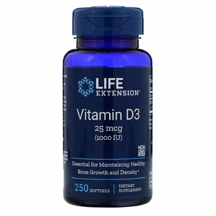 Витамин D3 Vitamin D3 Life Extension 25 мкг (1000 МЕ) 250 гелевых капсул