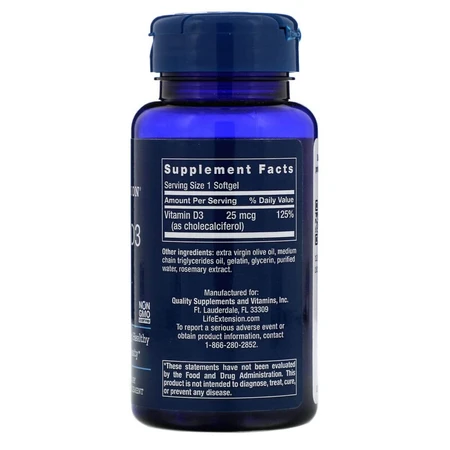 Витамин D3 Vitamin D3 Life Extension 25 мкг (1000 МЕ) 250 гелевых капсул: цены и характеристики