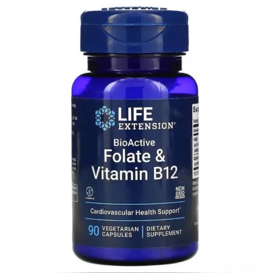 Фолат и B12 BioActive Folate & Vitamin B12 Life Extension 90 вегетарианских капсул: цены и характеристики