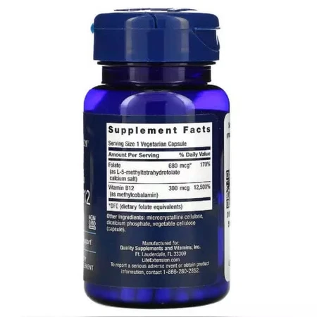 Фолат і B12 BioActive Folate & Vitamin B12 Life Extension 90 вегетаріанських капсул: ціни та характеристики