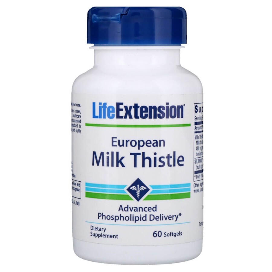 Силімарин (Розторопша) European Milk Thistle Life Extension 60 желатинових капсул: ціни та характеристики