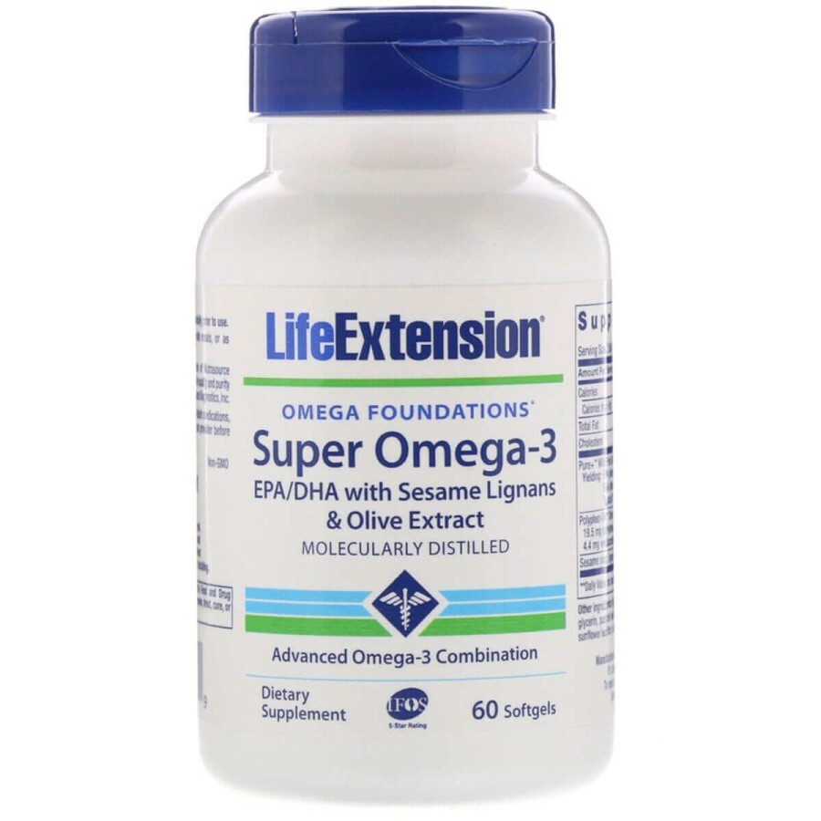 Супер Омега-3 Omega Foundations Super Omega-3 Life Extension 60 желатиновых капсул: цены и характеристики