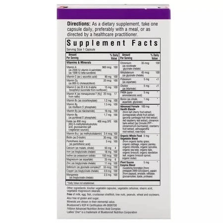 Женские мультивитамины Ladies' One Bluebonnet Nutrition 30 растительных капсул: цены и характеристики