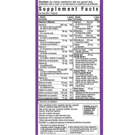 Мультивитамины без железа MAXI ONE Iron Free Bluebonnet Nutrition 30 вегетарианских капсул: цены и характеристики