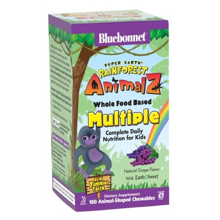 Мультивітаміни для дітей Rainforest Animalz Bluebonnet Nutrition смак винограду 180 жувальних цукерок